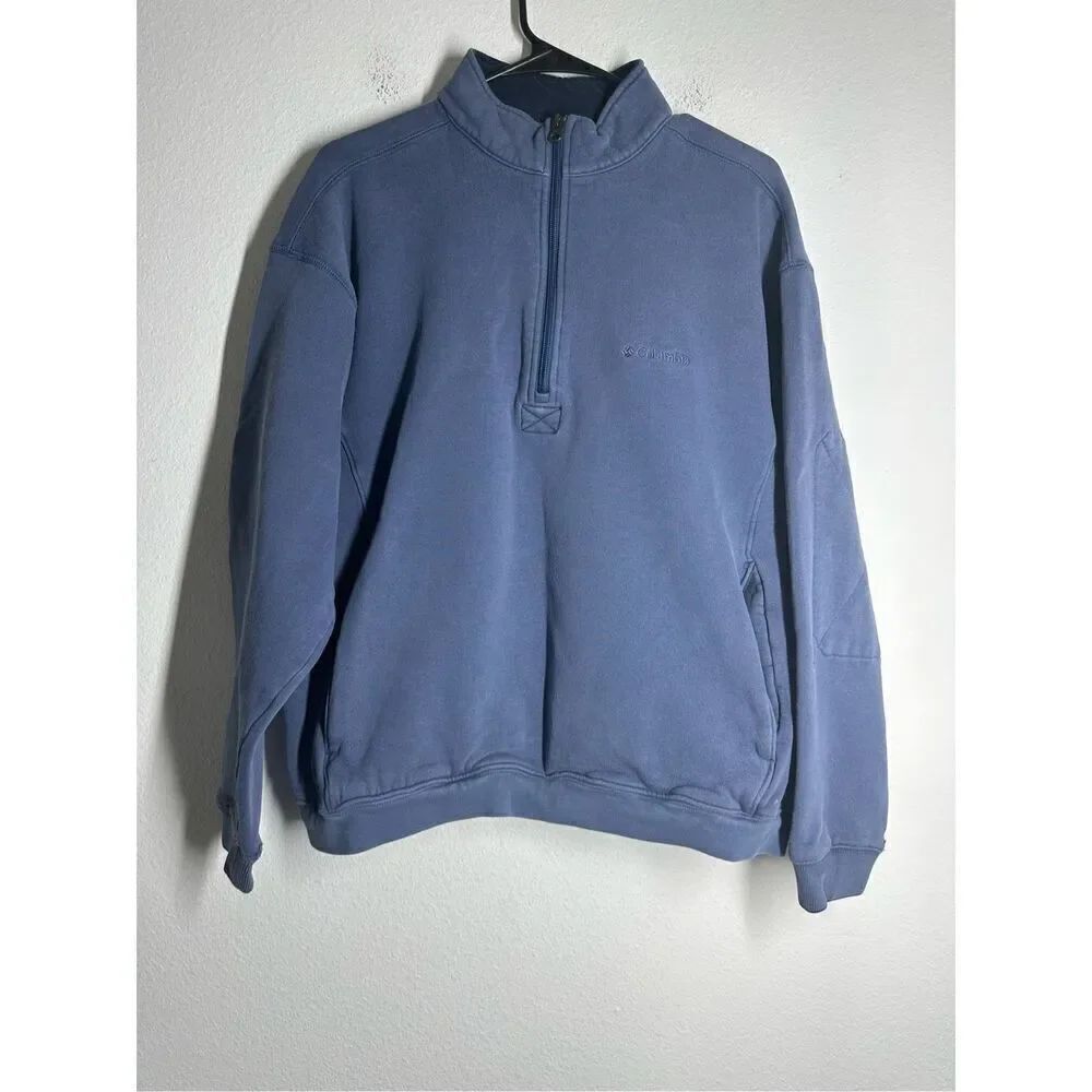 Rare Vintage Columbia Sweater Mens Sz L Blue Quarter Zip Pullover See Notes